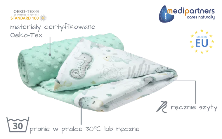 Medi Partners, Ocean, kocyk minky, mięta, 75-100 cm