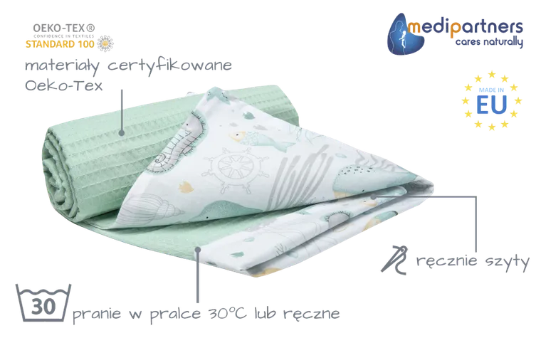 Medi Partners, Ocean, kocyk, wafel, mięta, 75-100 cm