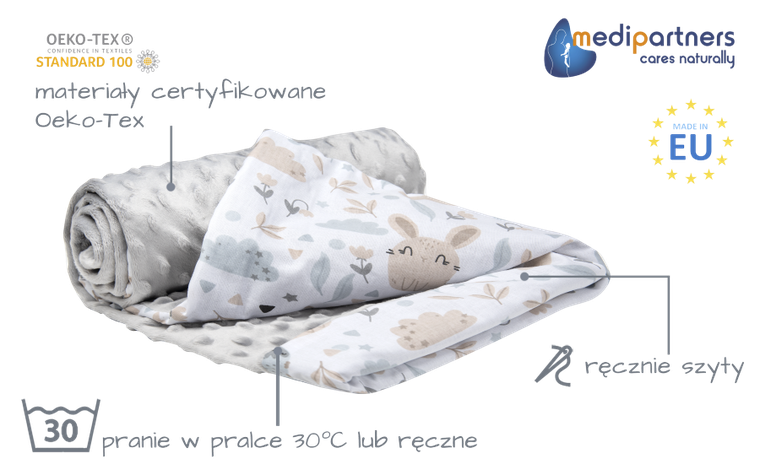 Medi Partners, Polana, kocyk minky, szary, 75-100 cm