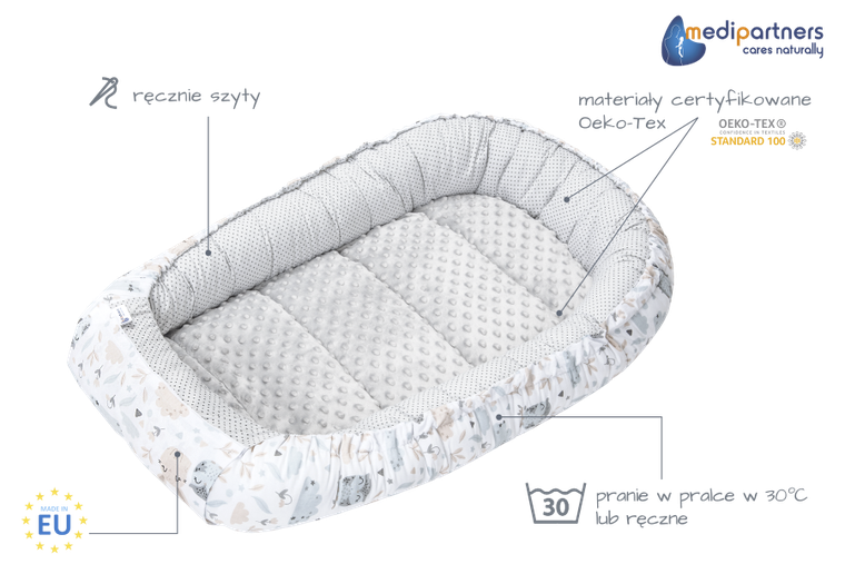 Medi Partners, Polana, kokon, gniazdo niemowlęce w zestawie, szary