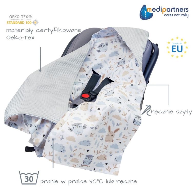 Medi Partners, Polana, otulacz do nosidełka, kocyk z kapturkiem, wafel, 85-85 cm
