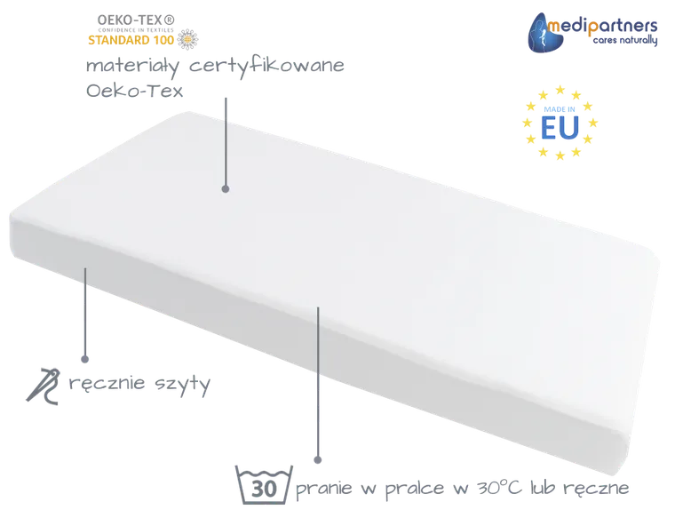 Medi Partners, prześcieradło z gumką, białe, 60-120 cm