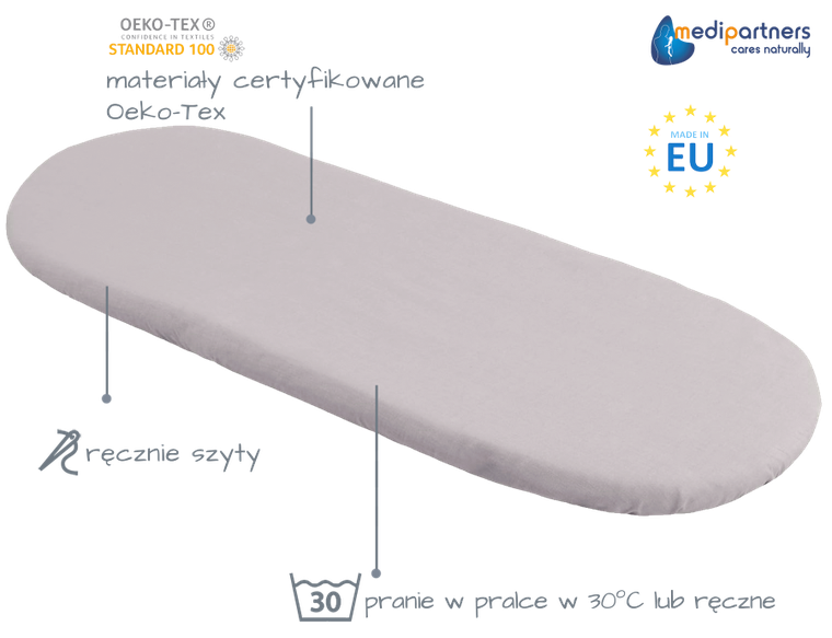 Medi Partners, prześcieradło z gumką do wózka, szare