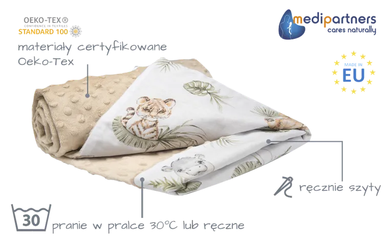 Medi Partners, Safari, kocyk minky, beżowy, 75-100 cm