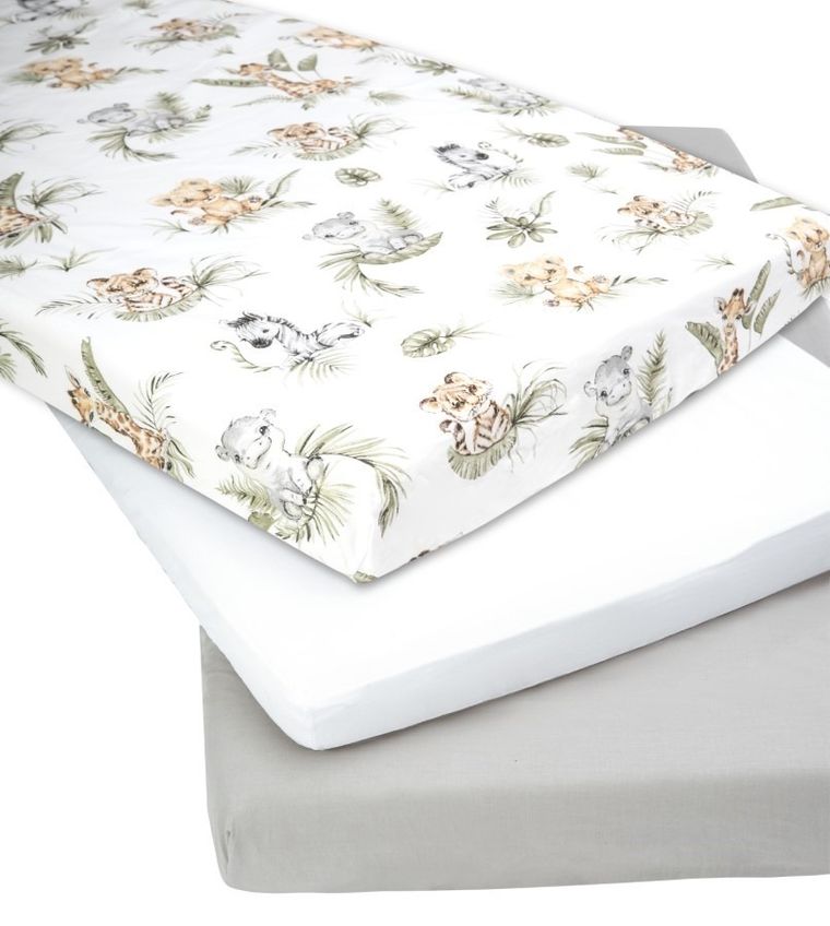 Medi Partners, Safari, prześcieradło z gumką do łóżeczka, bawełniane, 120-60 cm, 3 szt.