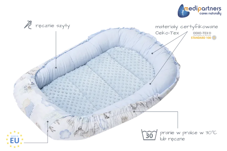 Medi Partners, Sarny, Jeż, gniazdo niemowlęce, kokon w zestawie, błękitny
