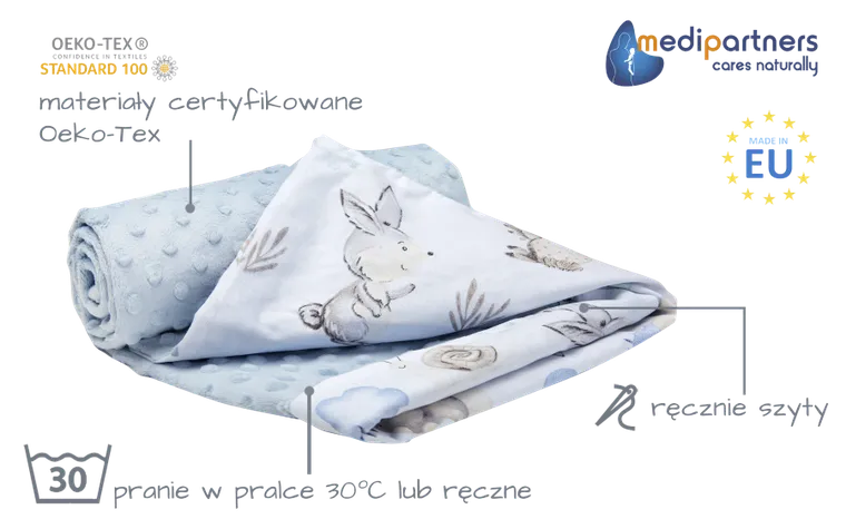 Medi Partners, Sarny, Jeż, kocyk minky, błękit, 75-100 cm