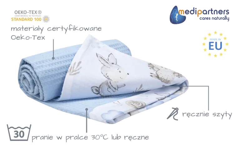 Medi Partners, Sarny, Jeż, kocyk, wafel, błękitny, 75-100 cm