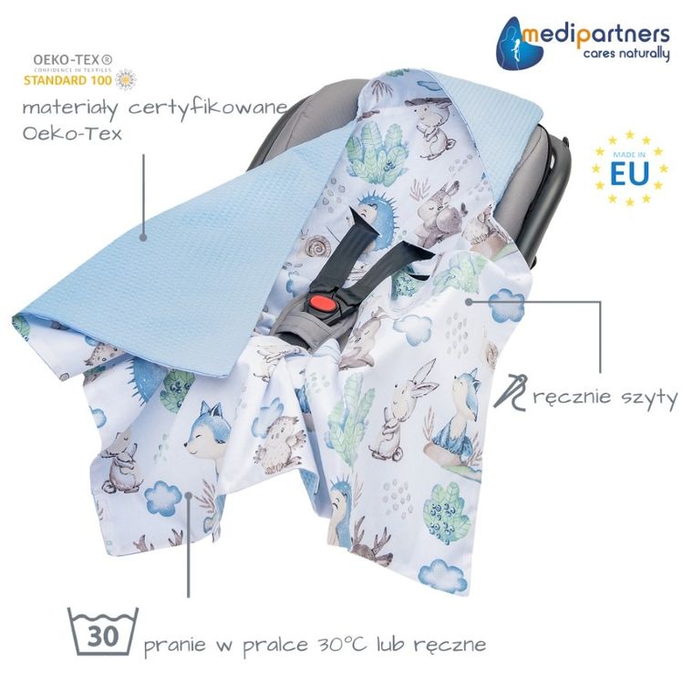 Medi Partners, Sarny, Jeż, otulacz do nosidełka, kocyk z kapturkiem, wafel, 85-85 cm