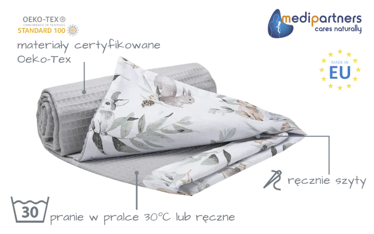 Medi Partners, Sarny, Liście, kocyk, wafel, szary, 75-100 cm