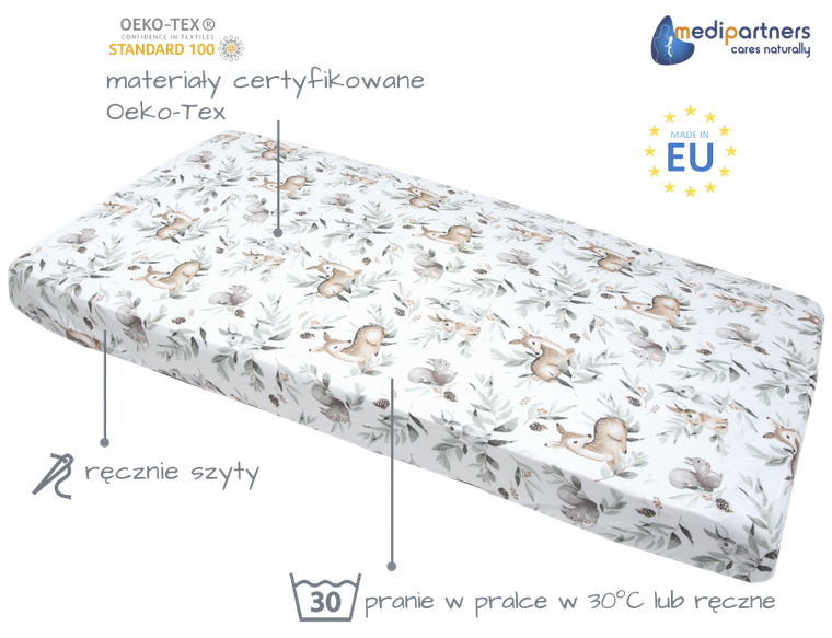Medi Partners, Sarny, Liście, prześcieradło z gumką, 60-120 cm