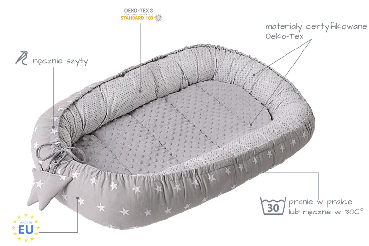 Medi Partners, Stars, gniazdo niemowlęce, kokon w zestawie, szary