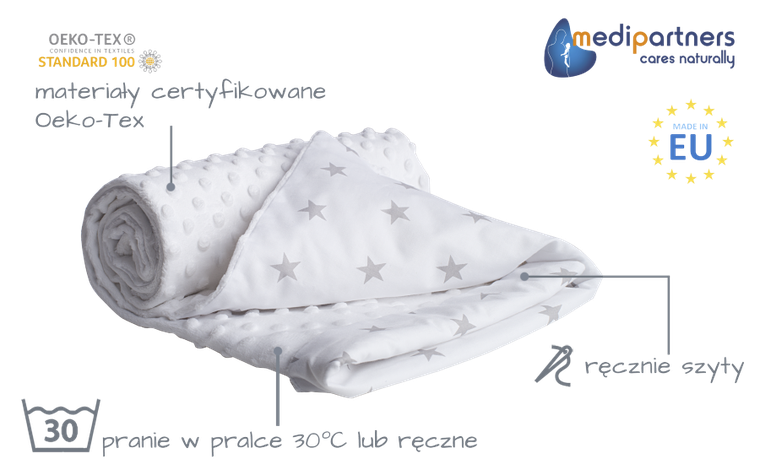 Medi partners, Stars kocyk minky, biały, 75-100 cm