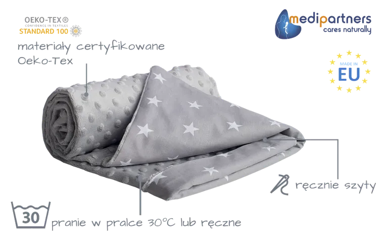 Medi partners, Stars, kocyk minky, szary, 75-100 cm