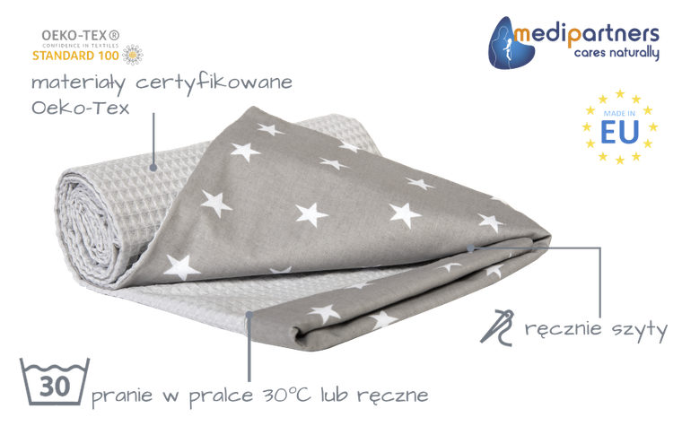 Medi Partners, Stars, kocyk, wafel, szary, 75-100 cm