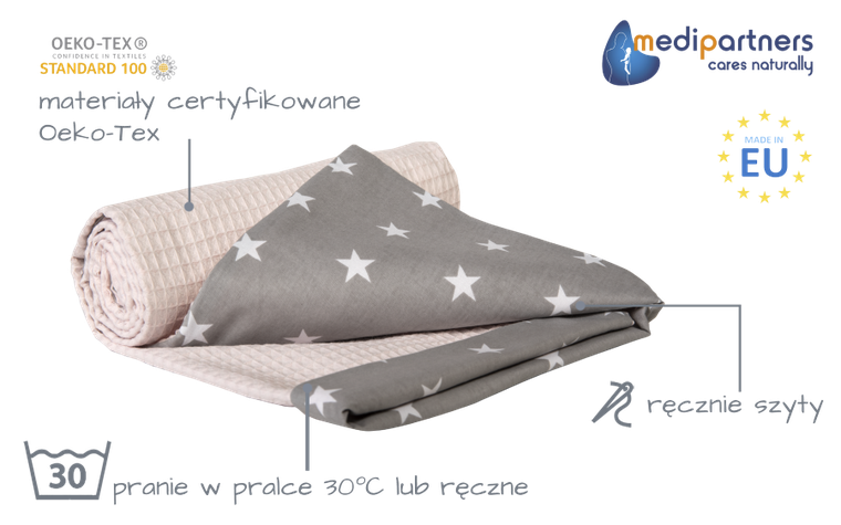 Medi Partners, Stars, kocyk, wafel, szary, 75-100 cm