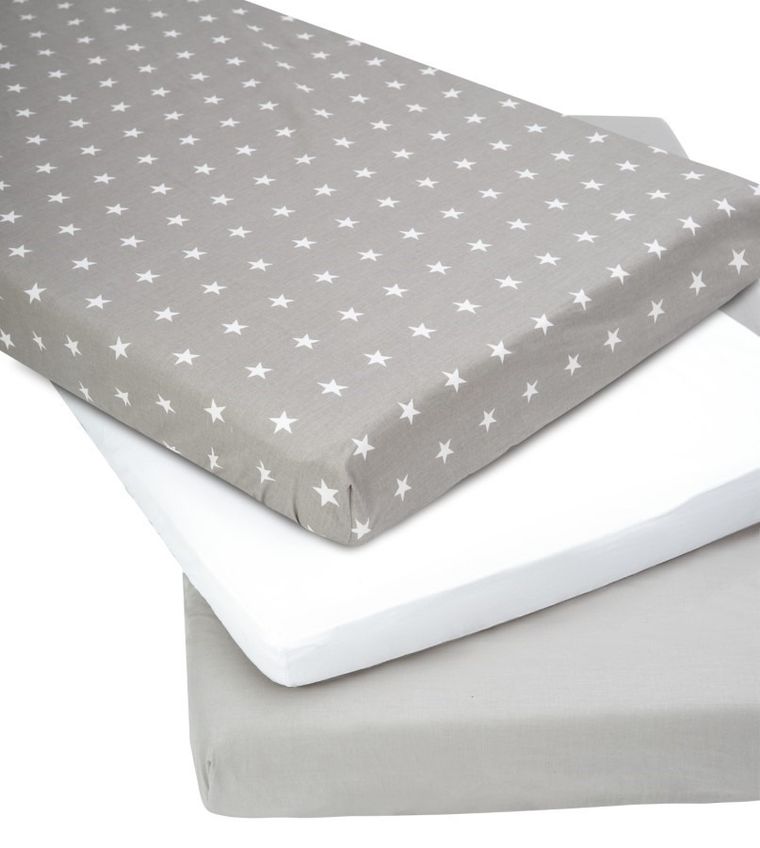 Medi Partners, Stars, prześcieradło z gumką do łóżeczka, bawełniane, 120-60 cm, 3 szt.