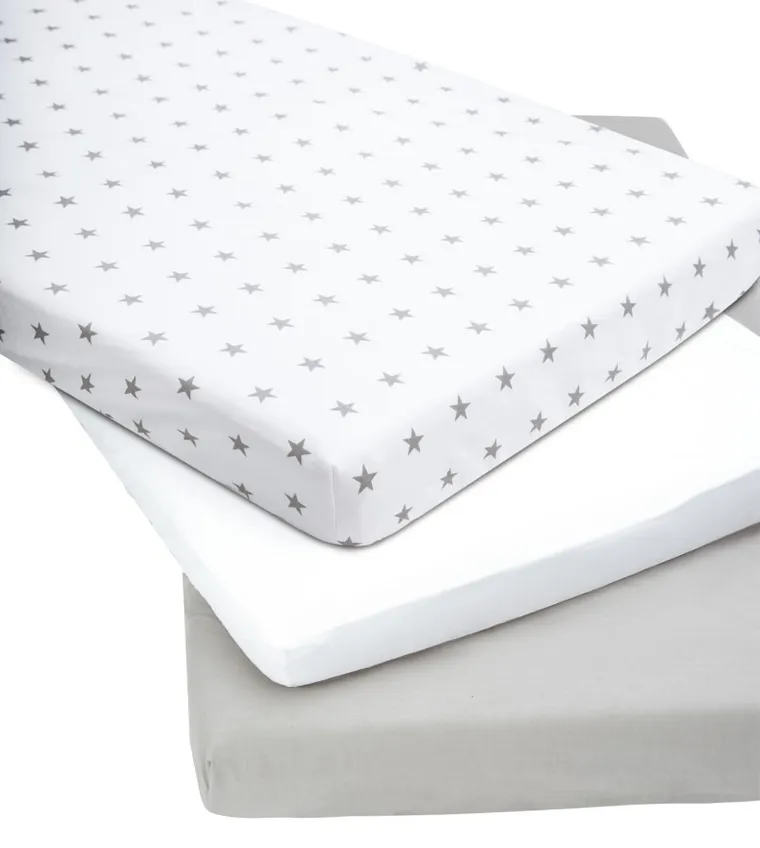 Medi Partners, Stars, prześcieradło z gumką do łóżeczka, bawełniane, 120-60 cm, 3 szt.
