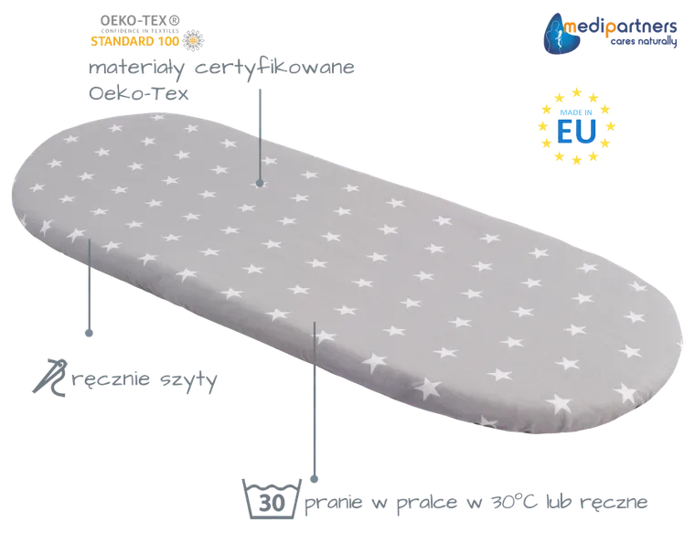 Medi Partners, Stars, prześcieradło z gumką do wózka, szare