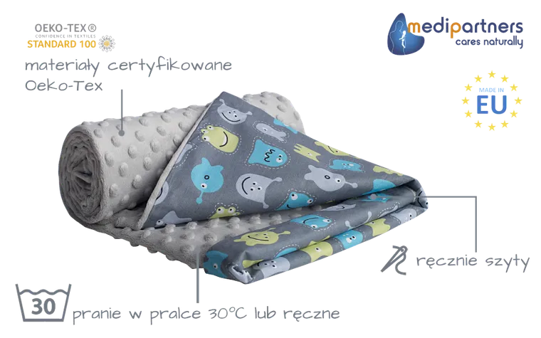 Medi Partners, Stworki, kocyk minky, szary, 75-100 cm