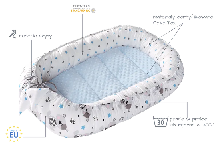 Medi Partners, Teddy, gniazdo niemowlęce, kokon w zestawie, jasnoniebieski