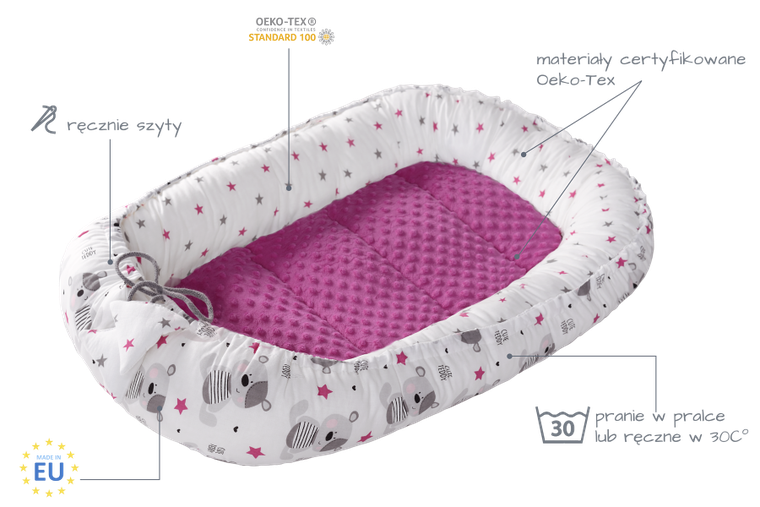 Medi Partners, Teddy, gniazdo niemowlęce, kokon w zestawie, róż