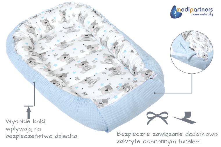 Medi Partners, Teddy, gniazdo niemowlęce, kokon, wafel, błękit