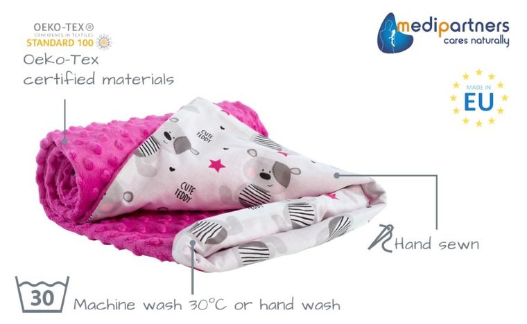 Medi Partners, Teddy, kocyk minky, różowy, 75-100 cm