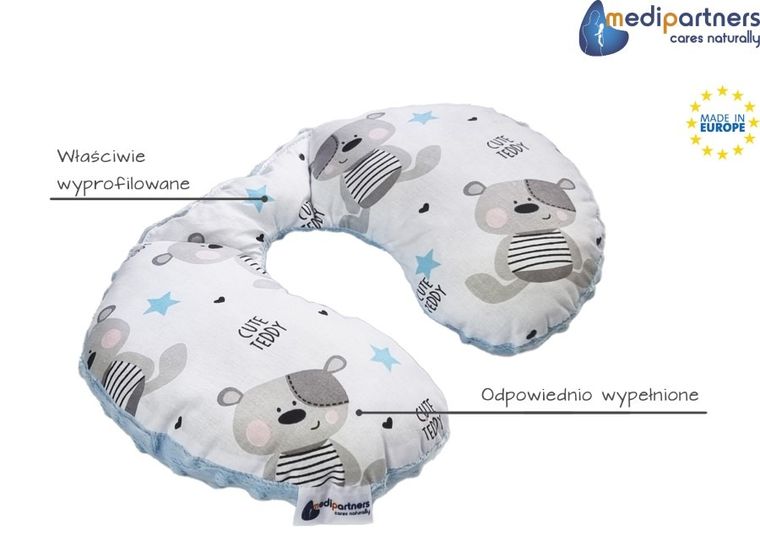 Medi Partners, Teddy, poduszka podróżna, rogal, niebieski