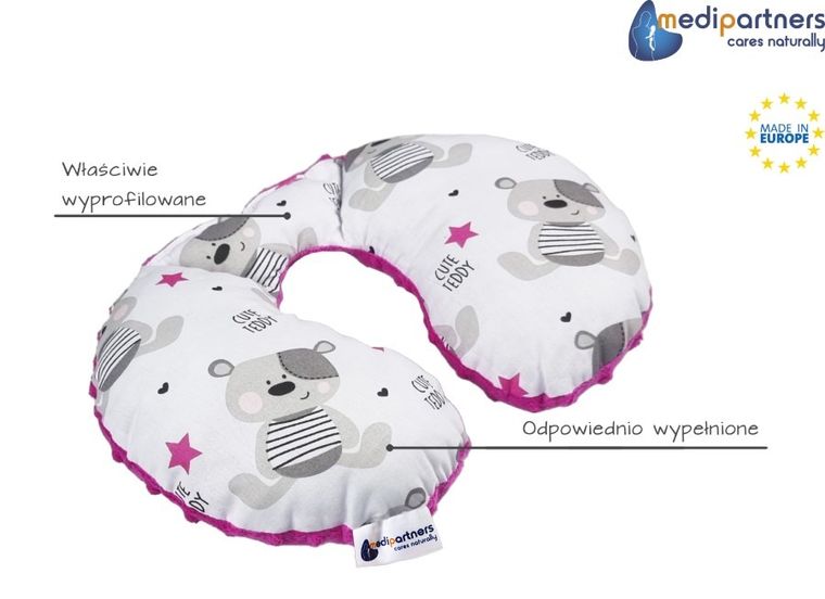 Medi Partners, Teddy, poduszka podróżna, rogal, różowa