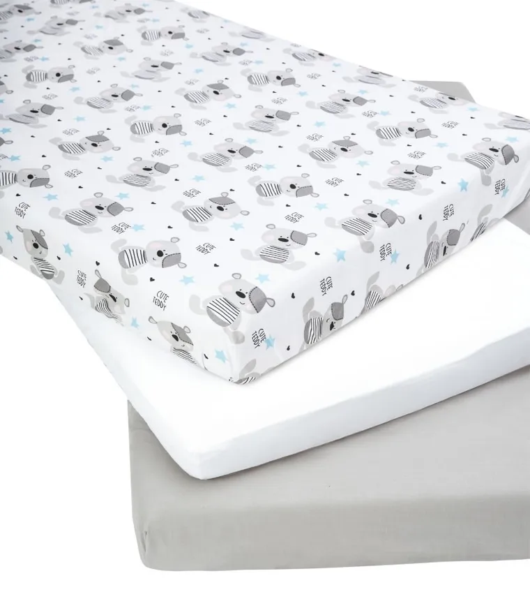 Medi Partners, Teddy, prześcieradło z gumką do łóżeczka, bawełniane, 120-60 cm, 3 szt.