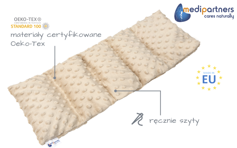 Medi Partners, termofor 5-komorowy z pestkami wiśni, minky, beż, 20-60 cm