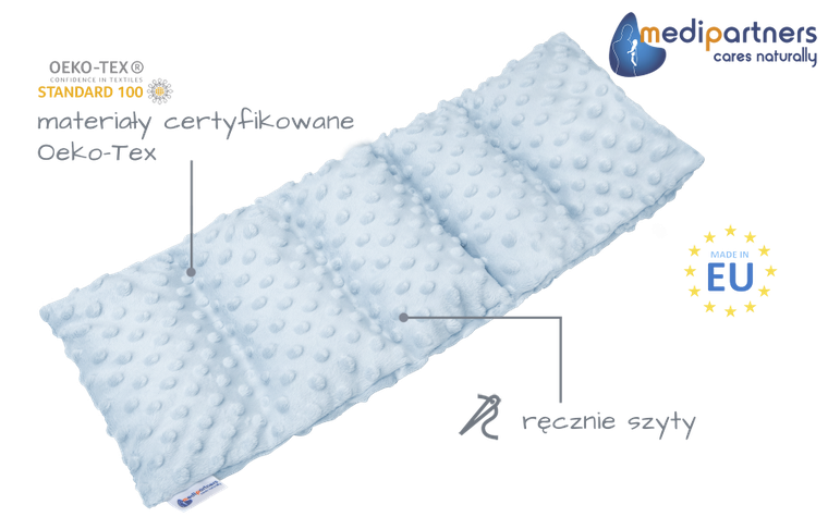 Medi Partners, termofor 5-komorowy z pestkami wiśni, minky, błękitny, 20-60 cm