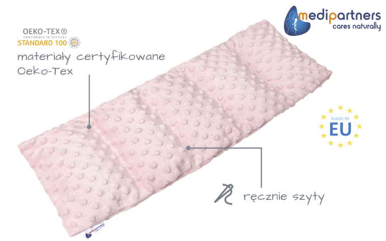 Medi Partners, termofor 5-komorowy z pestkami wiśni, minky, pudrowy róż, 20-60 cm