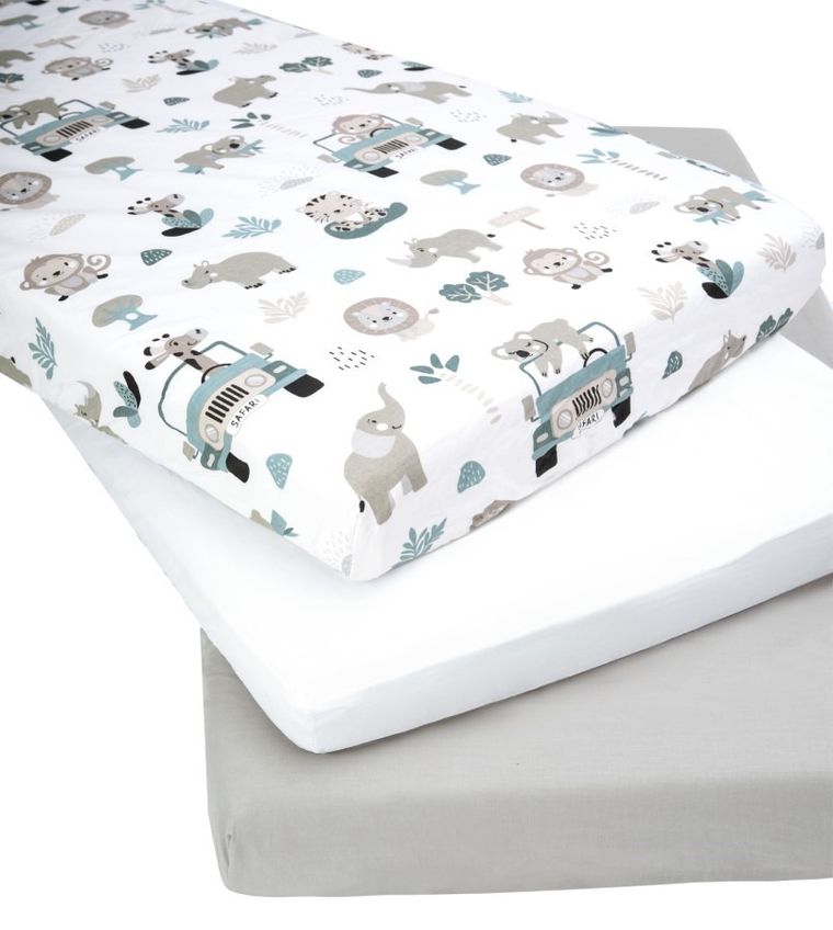 Medi Partners, Zoo, prześcieradło z gumką do łóżeczka, bawełniane, 120-60 cm, 3 szt.