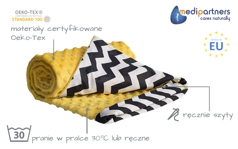 Medi partners, Zygzak, kocyk minky, żółty, 75-100 cm