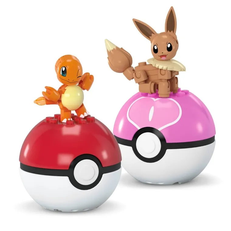MEGA Pokemon, Pokeball Charmander i Eevee, 2 figurki, klocki, 40 elementów