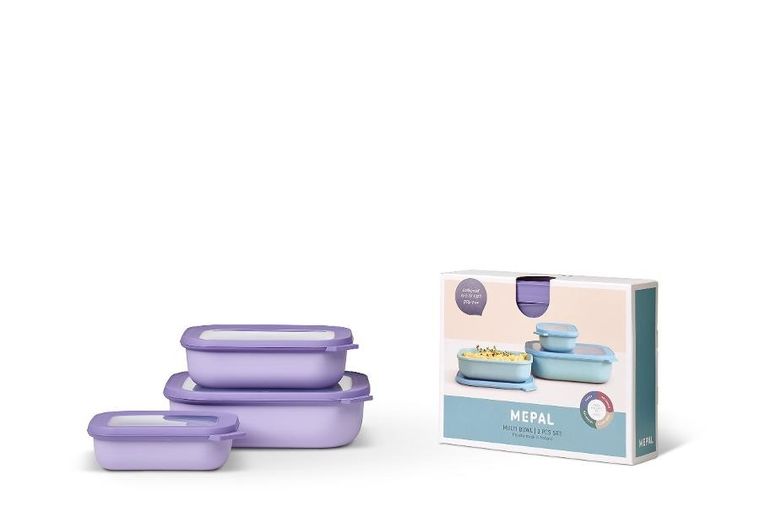 Mepal, Cirqula, zestaw 3 misek, prostokątna, Nordic Lilac, 500+1000+2000 ml