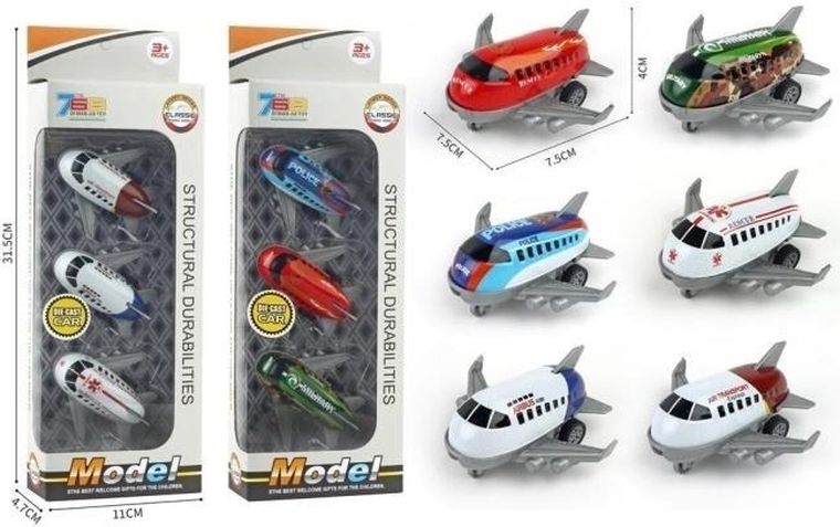 Merkpol, samoloty metalowe, z napędem, 3 szt.