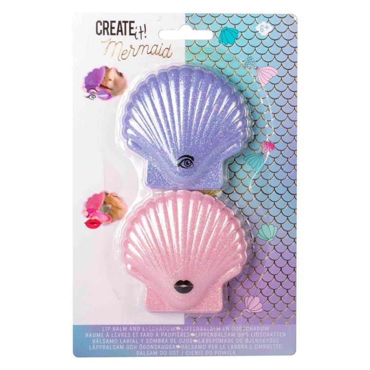 Mermaid, zestaw do makijażu, cienie i błyszczyk do ust, muszelki