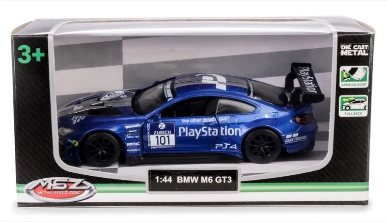 Metal Speed Zone, BMW M6 GT3, pojazd, model metalowy, niebieski, 1:44