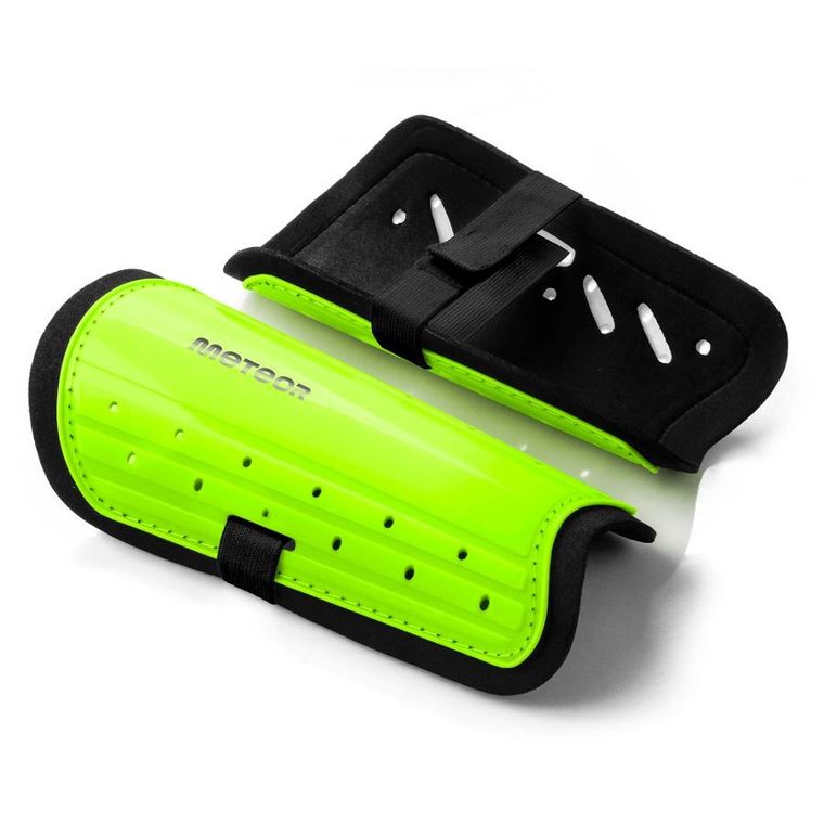 Meteor, nagolenniki piłkarskie, neonowy zielony, rozmiar M