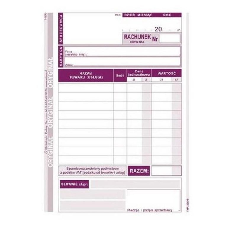 Michalczyk i Prokop Druki, rachunek dla zwolnionych podmiotowo z VAT, 232-5