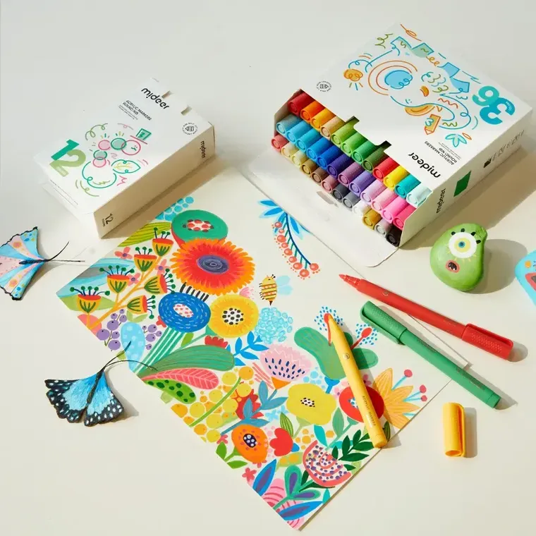 Mideer, markery akrylowe z okrągłą końcówką, 12 kolorów