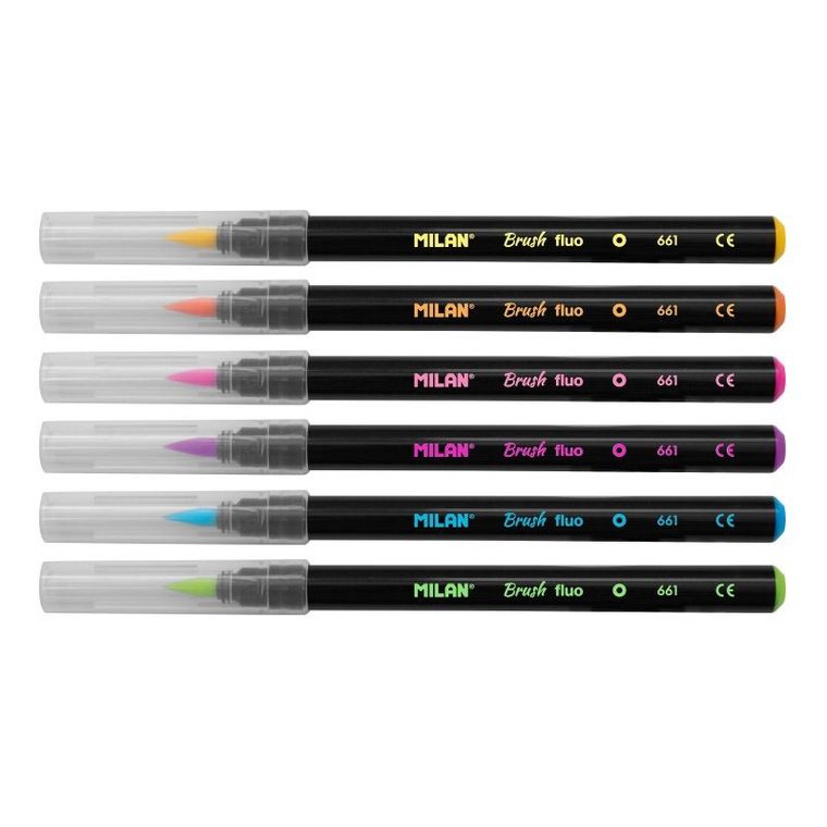 Milan, Brush Fluo, flamastry pędzelkowe, 6 kolorów