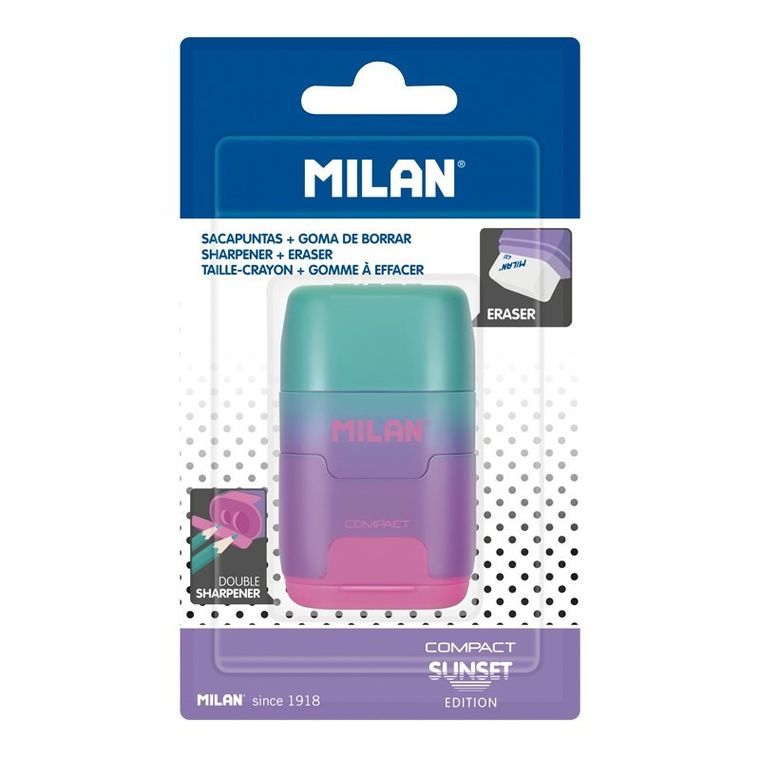 Milan, Compact Sunset, temperówko-gumka, zielono-fioletowo-różowa