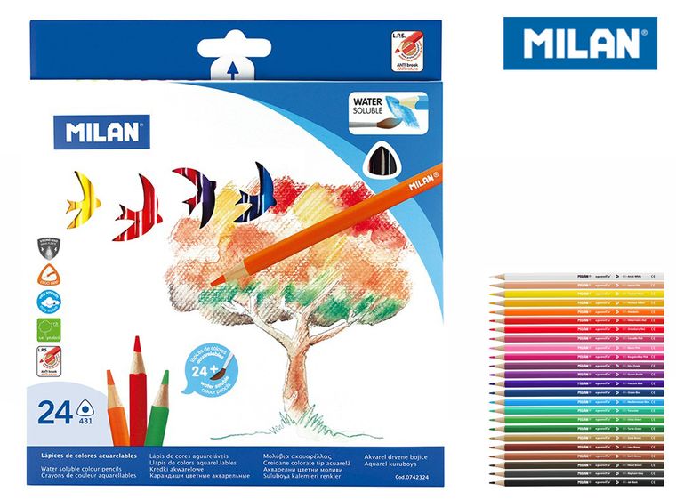 Milan, kredki ołówkowe, akwarelowe, 24 kolory