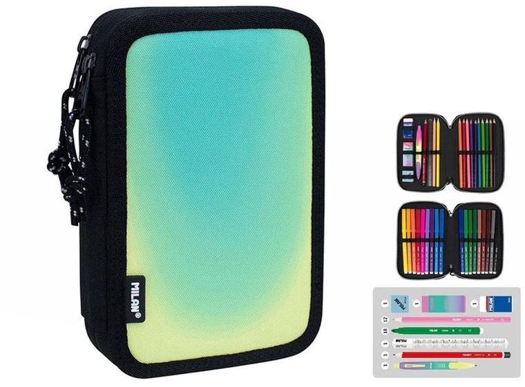 Milan, piórnik z wyposażeniem, Sunset, czarno-zielony