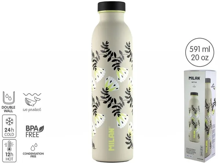 Milan, Wallpaper, butelka termiczna, beżowa, 591 ml