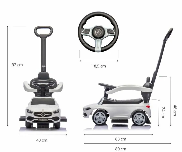 Milly Mally, Mercedes C-Class S, jeździk z rączką, pojazd, biały